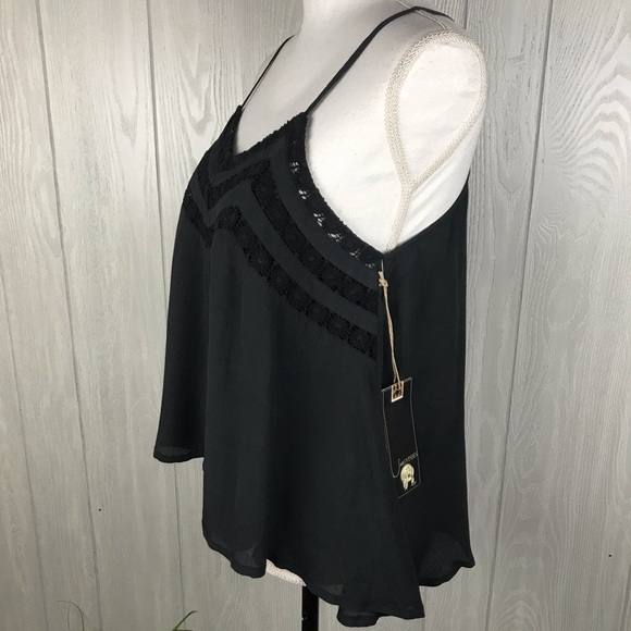 Sea Gypsies gray spaghetti strap lace flowy tank - Picture 3 of 7